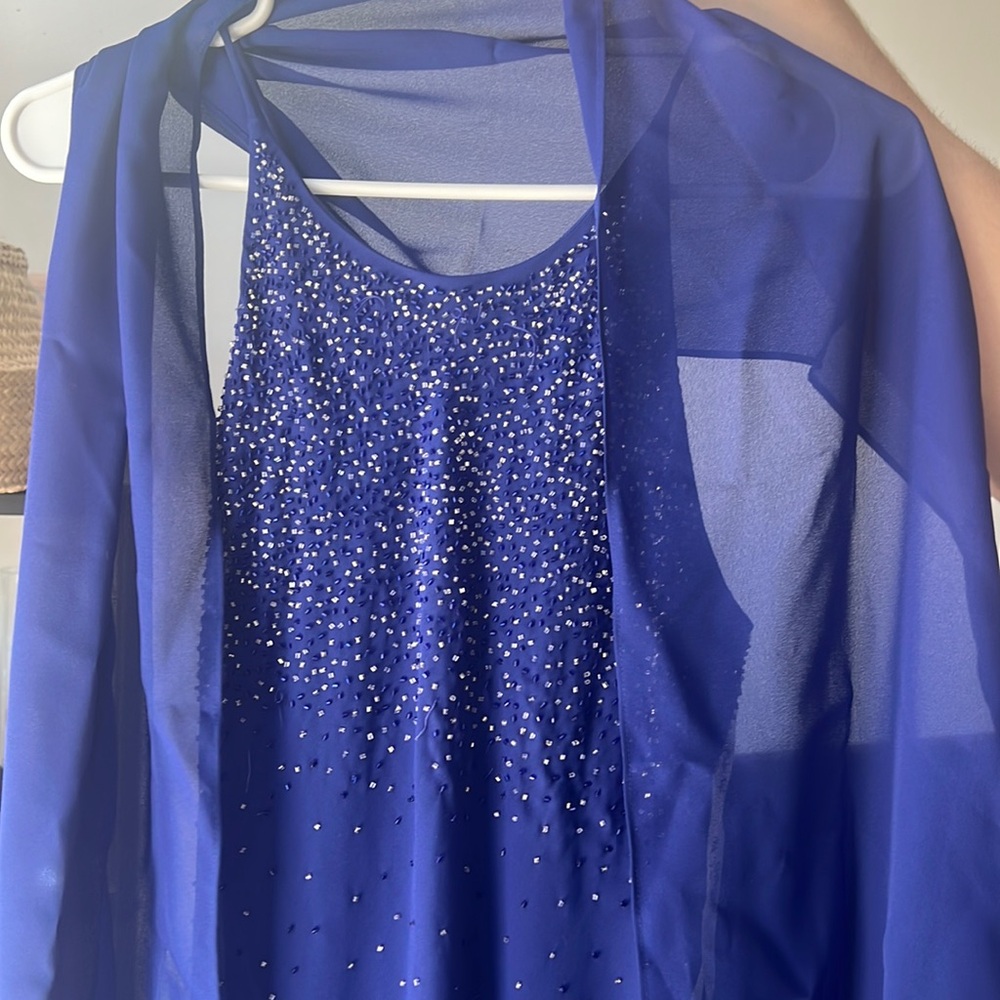 Vintage blue sequin gown with shawl